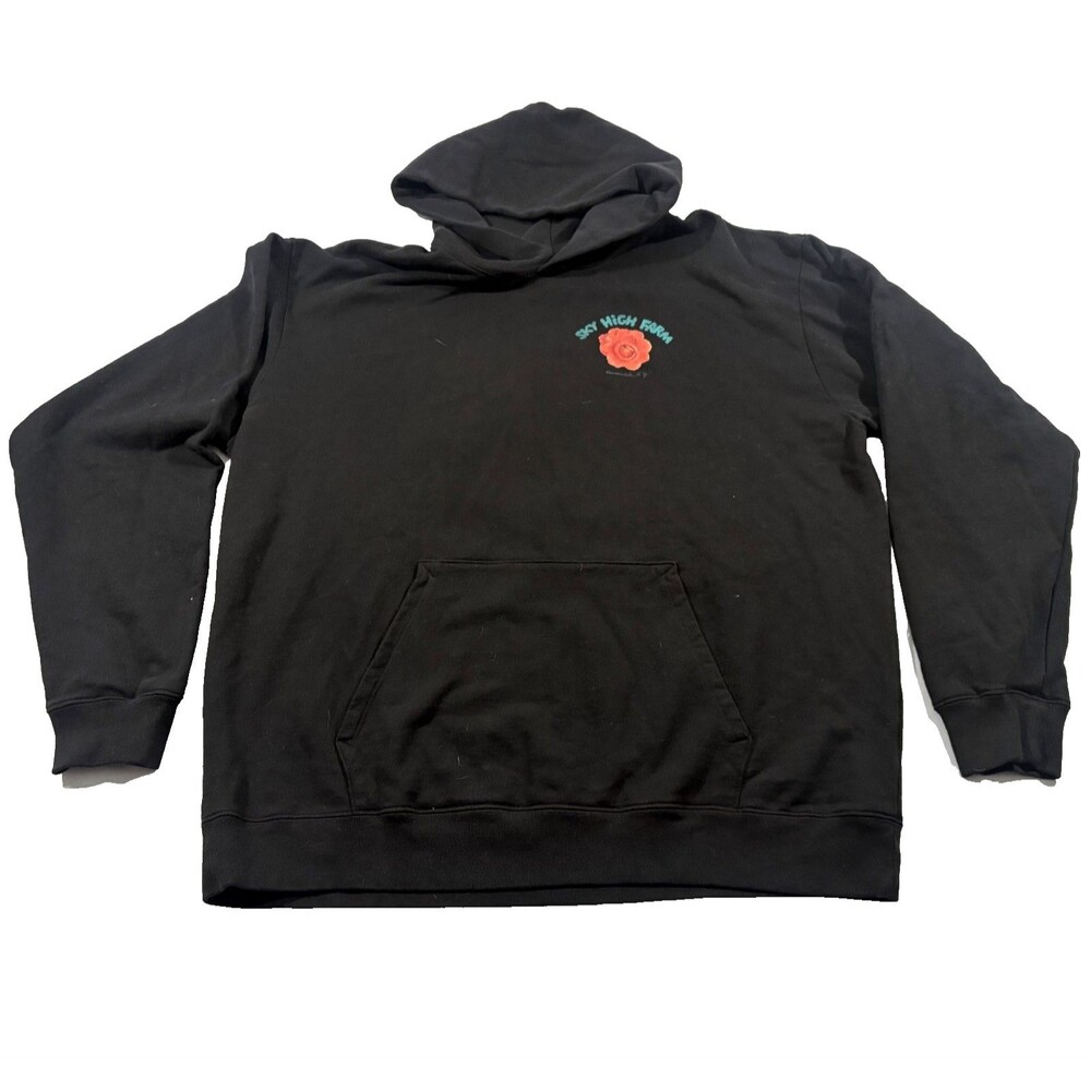 Sky High Farm Mens Black Pullover Floral Print Streetwear Cotton Hoodie Sz XL